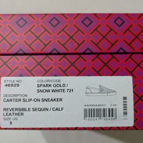 Brand New Tory Burch sz 9 Carter Leather Slip-On Sneaker Sparkle Gold/Snow White - Picture 6 of 7